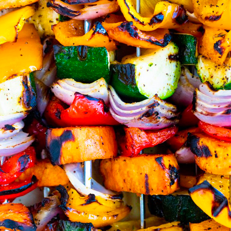 Rainbow Veggie Kebabs with Chimichurri Sauce