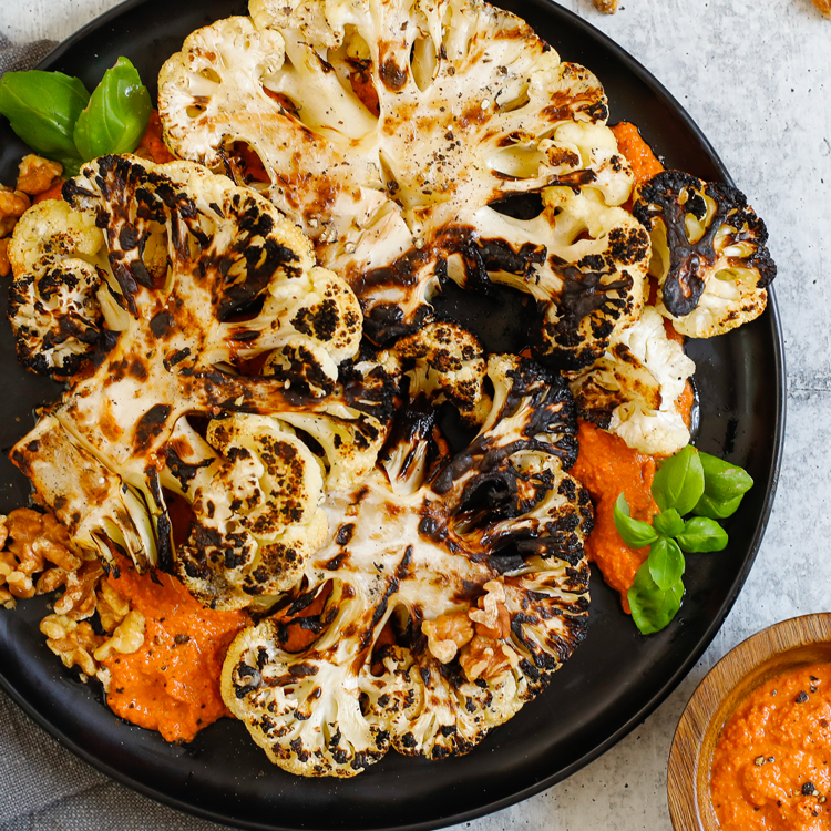 Grilled Cauliflower Steaks with Romesco Sauce