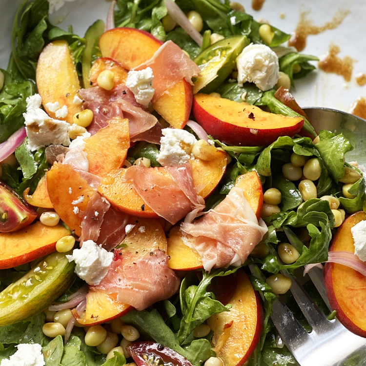 Peach, Prosciutto, and Marinated Field Pea Salad