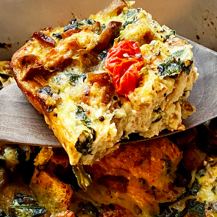 Spinach, Sausage & Gruyere Breakfast Strata