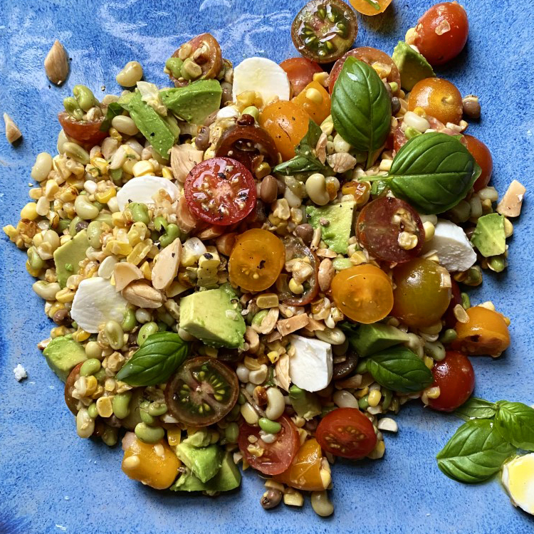 Blistered Corn, Lady Pea & Tomato Salad with Miso Vinaigrette