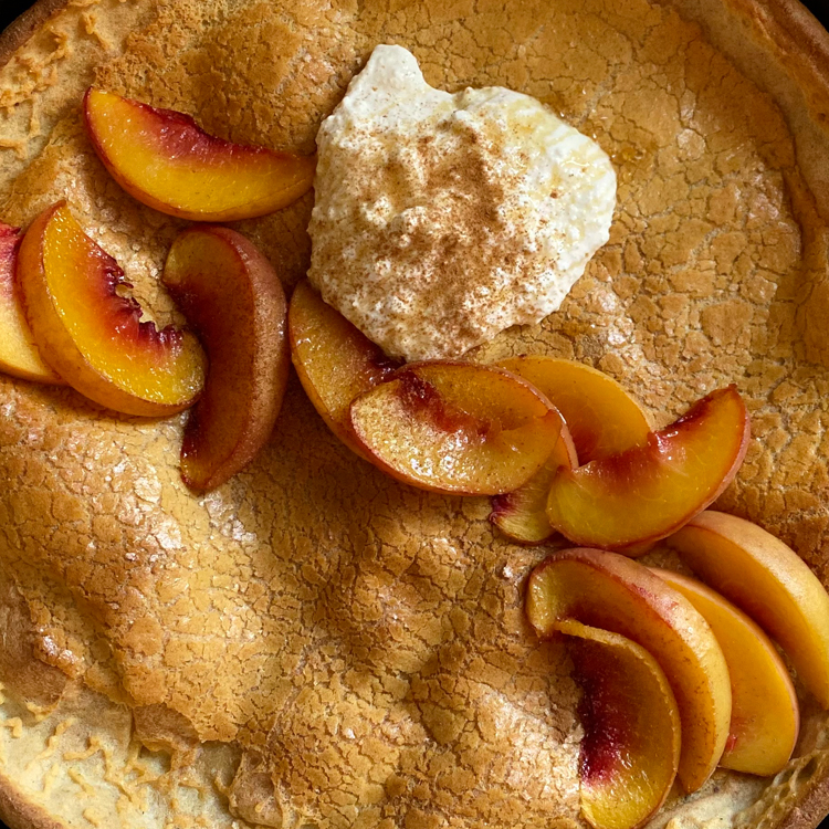 Whole Grain Dutch Baby with Roasted Peaches and Ricotta