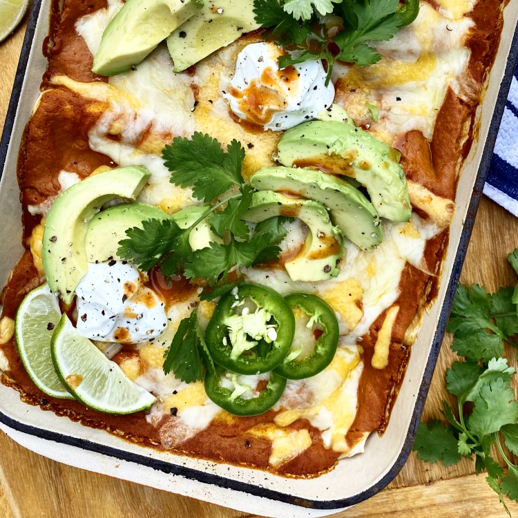 Chicken & Black Bean Enchiladas with Pumpkin Cream Sauce